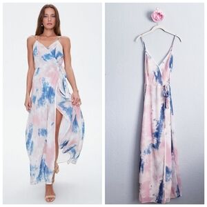 Leche Pink and Blue Tie-Dye Maxi Dress